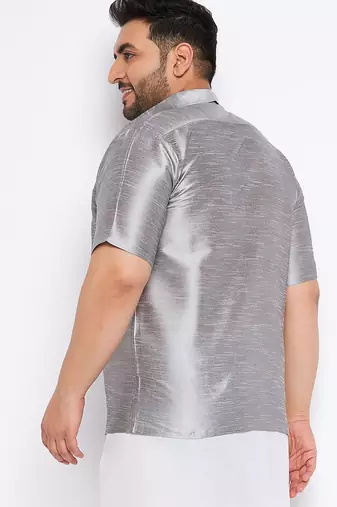 Men's grey silk blend ethnic shirt