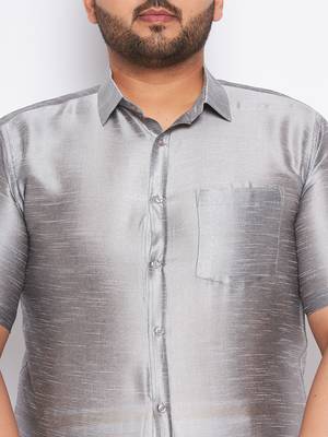 Men's grey silk blend ethnic shirt 4