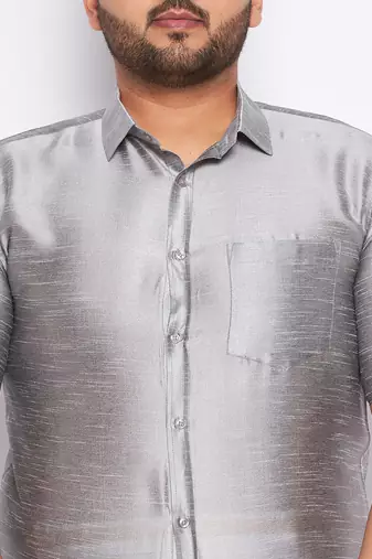 Men's grey silk blend ethnic shirt