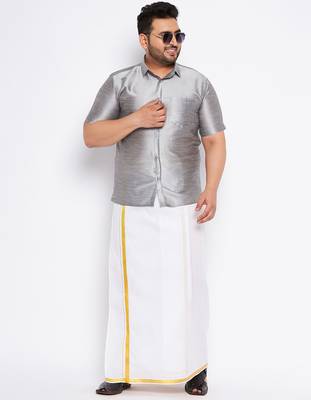 Men's grey silk blend ethnic shirt 5