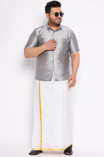 Men's grey silk blend ethnic shirt