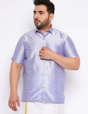 Men's bluish white silk blend ethnic shirt 1