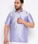 Men's bluish white silk blend ethnic shirt