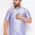 Men's bluish white silk blend ethnic shirt