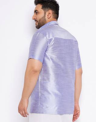 Men's bluish white silk blend ethnic shirt 3