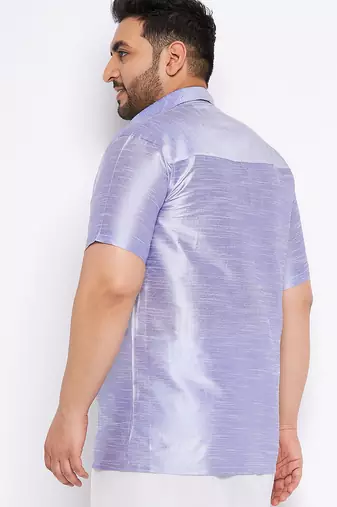 Men's bluish white silk blend ethnic shirt