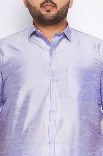 Men's bluish white silk blend ethnic shirt