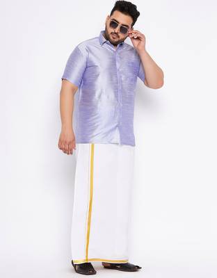 Men's bluish white silk blend ethnic shirt 5