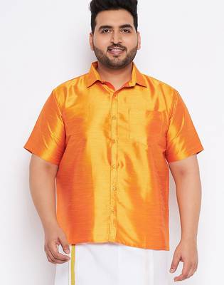 Men's saffron silk blend ethnic shirt 1