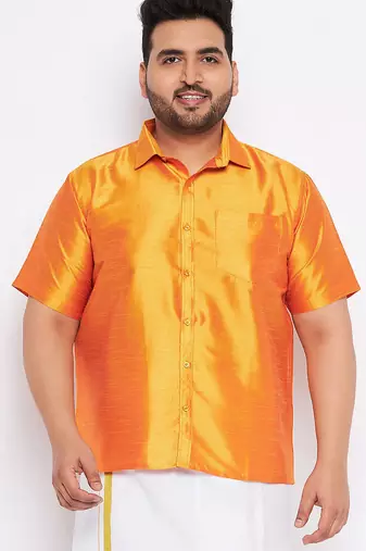 Men's saffron silk blend ethnic shirt