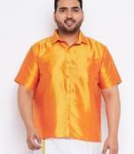 Men's saffron silk blend ethnic shirt