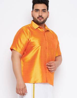 Men's saffron silk blend ethnic shirt 2