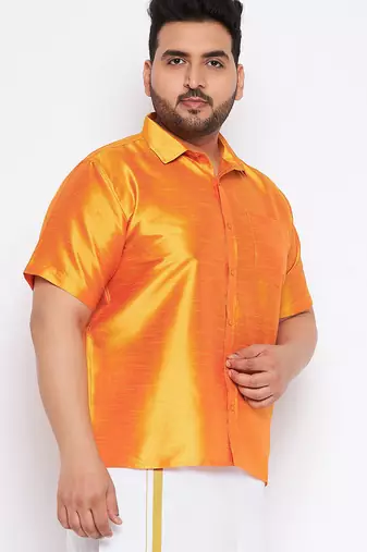 Men's saffron silk blend ethnic shirt