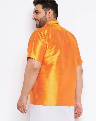 Men's saffron silk blend ethnic shirt 3