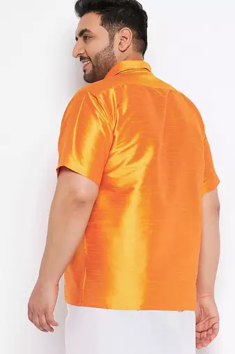 Men's saffron silk blend ethnic shirt