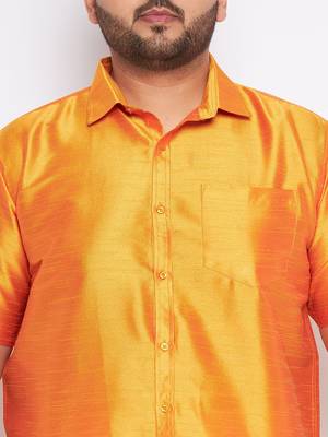 Men's saffron silk blend ethnic shirt 4