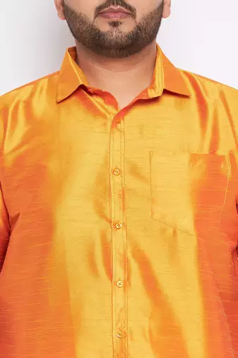 Men's saffron silk blend ethnic shirt