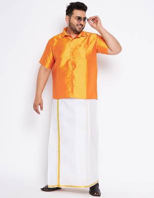 Men's saffron silk blend ethnic shirt 5