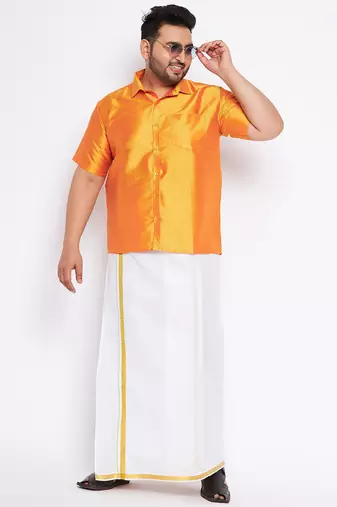 Men's saffron silk blend ethnic shirt