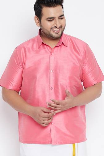 Men's pink silk blend ethnic shirt