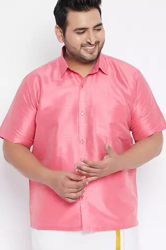 Men's pink silk blend ethnic shirt
