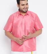 Men's pink silk blend ethnic shirt