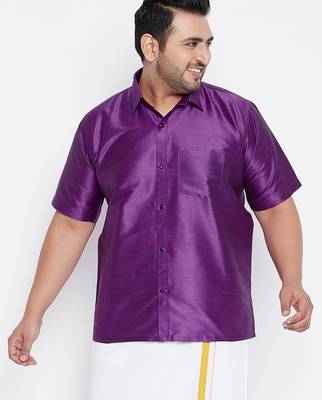 Men's purple silk blend ethnic shirt 1