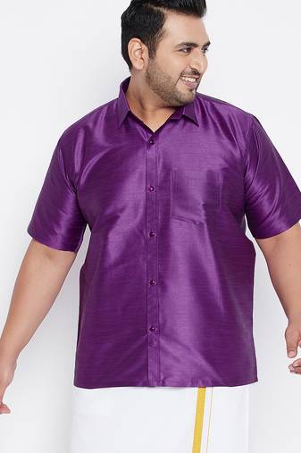 Men's purple silk blend ethnic shirt