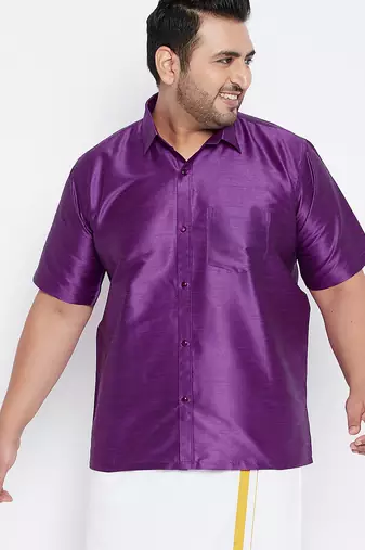 Men's purple silk blend ethnic shirt
