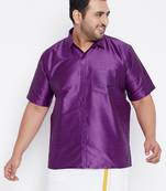 Men's purple silk blend ethnic shirt
