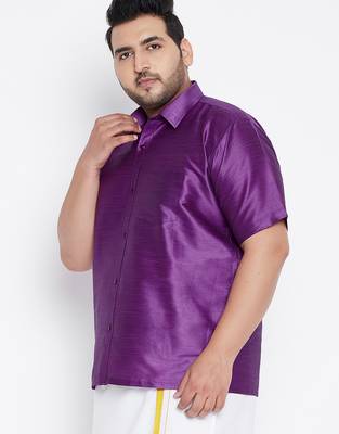 Men's purple silk blend ethnic shirt 2