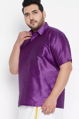 Men's purple silk blend ethnic shirt