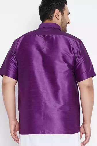Men's purple silk blend ethnic shirt