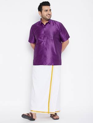 Men's purple silk blend ethnic shirt 5