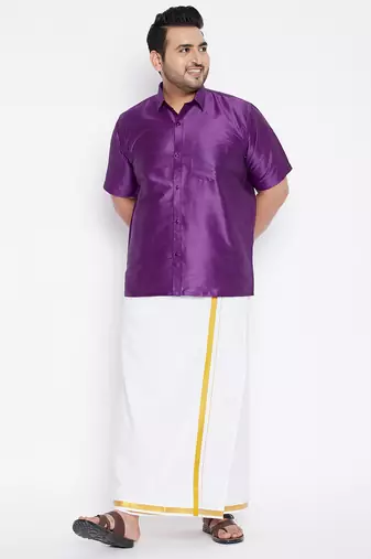 Men's purple silk blend ethnic shirt