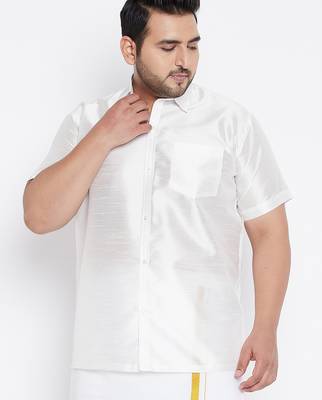 Men's white silk blend ethnic shirt 1