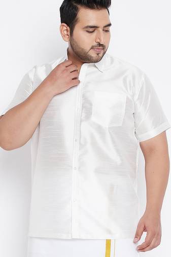 Men's white silk blend ethnic shirt