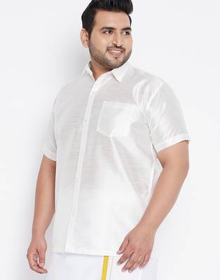 Men's white silk blend ethnic shirt 2