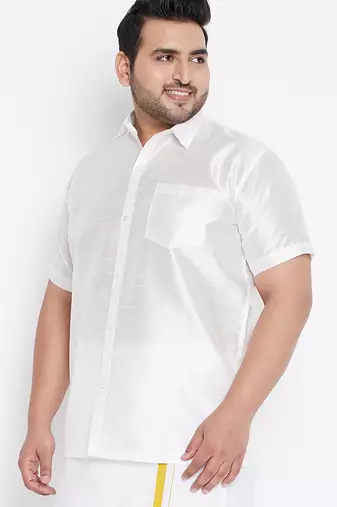 Men's white silk blend ethnic shirt