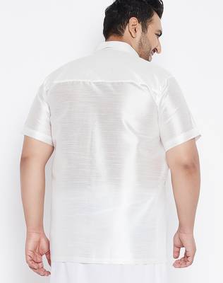 Men's white silk blend ethnic shirt 3