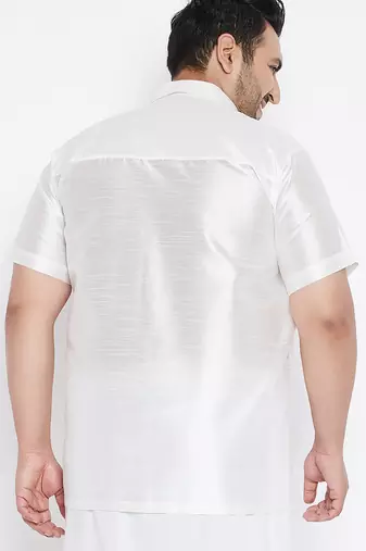 Men's white silk blend ethnic shirt