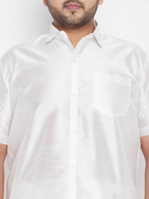 Men's white silk blend ethnic shirt 4