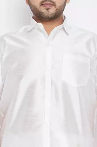 Men's white silk blend ethnic shirt