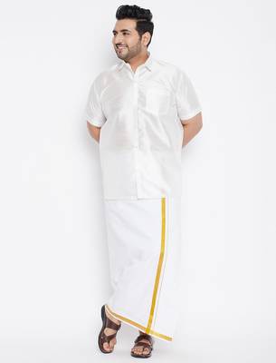 Men's white silk blend ethnic shirt 5