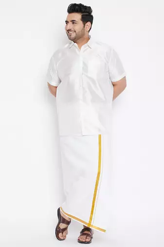 Men's white silk blend ethnic shirt