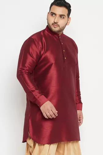 Men's maroon silk blend kurta