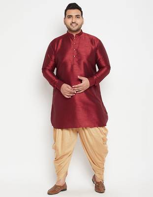 Men's maroon silk blend kurta 5