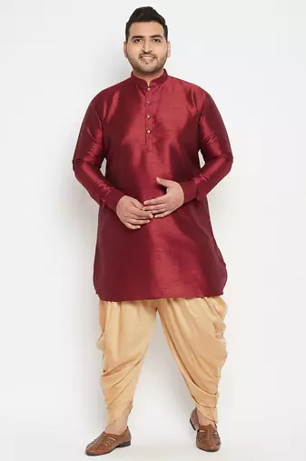 Men's maroon silk blend kurta