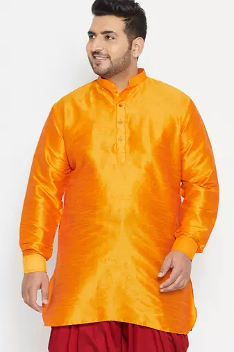 Men's orange silk blend kurta