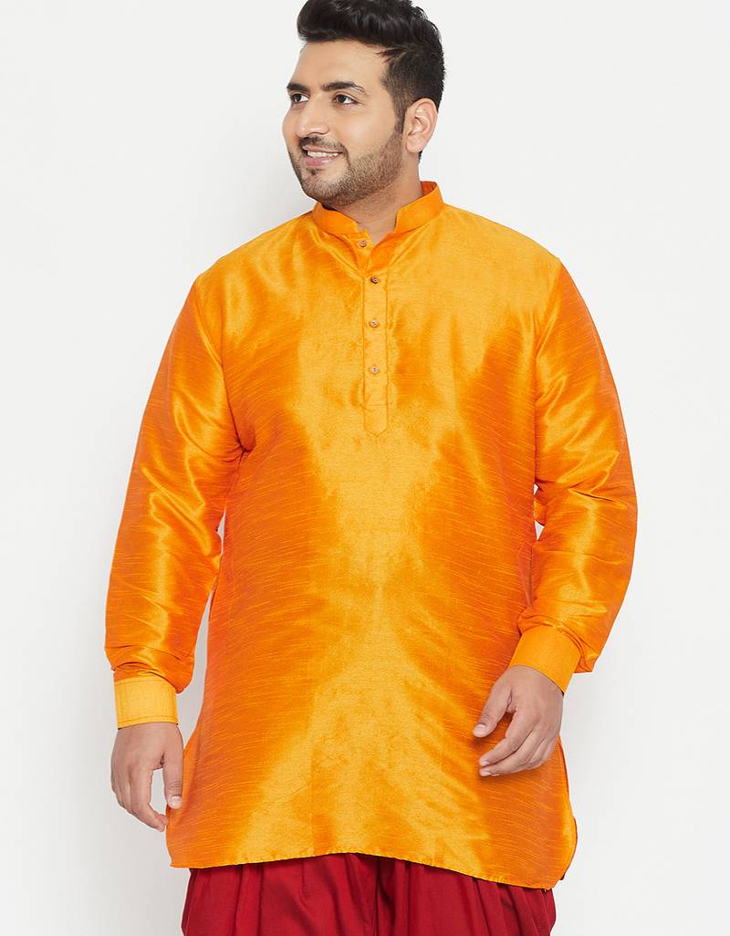 Men's orange silk blend kurta